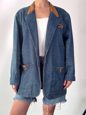 90s vintage Jantzen blue denim western utility oversized chore jacket barn coat